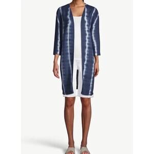 NWT Chico’s Indigo Tie-Dye Kimono Jacket Open Front Midi Length Linen Size 2 L